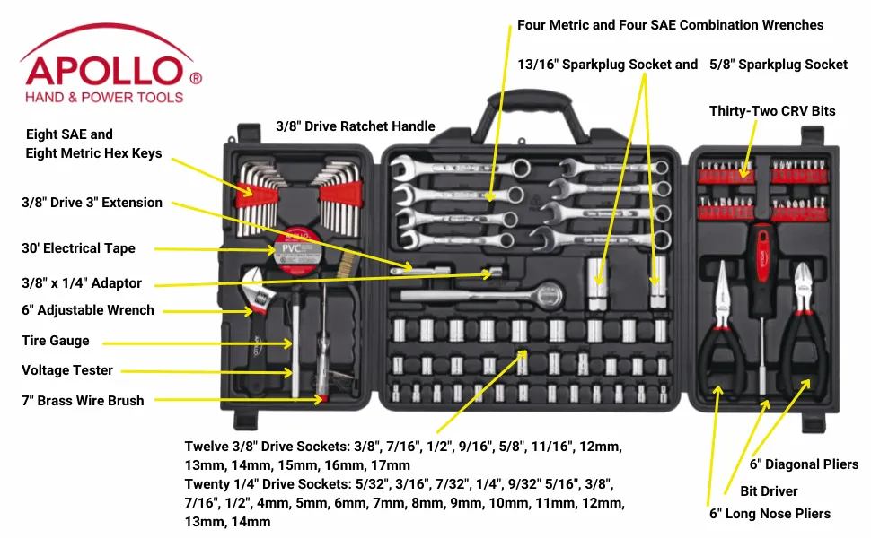 101 Piece Mechanic Tool Set for Vehicle and Home Maintenance, Roadside Emergencies. SAE and Metric Tool Set for Car, Boat, RV, Bikes - DT0006