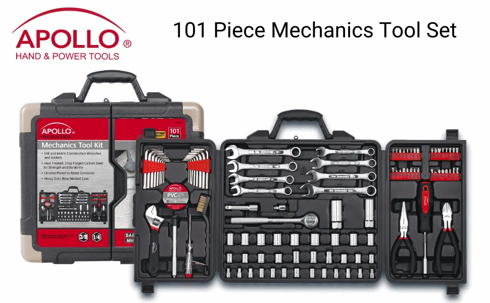 101 Piece Mechanic Tool Set for Vehicle and Home Maintenance, Roadside Emergencies. SAE and Metric Tool Set for Car, Boat, RV, Bikes - DT0006