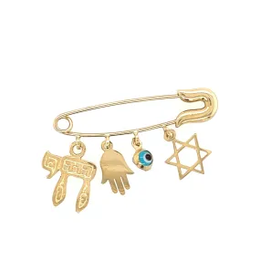 14K Gold Jewish Charms Baby Safety Pin