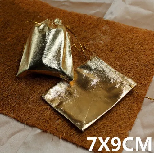 50 Pcs Gold Jewelry Pouch - Drawstring Pouch - Drawstring Bag - Jewelry Bag With Logo - Jewellery Flannel Pouch Packaging Bulk - Gift Bag