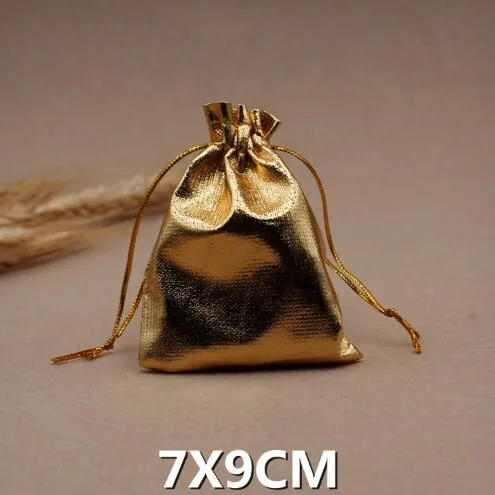 50 Pcs Gold Jewelry Pouch - Drawstring Pouch - Drawstring Bag - Jewelry Bag With Logo - Jewellery Flannel Pouch Packaging Bulk - Gift Bag