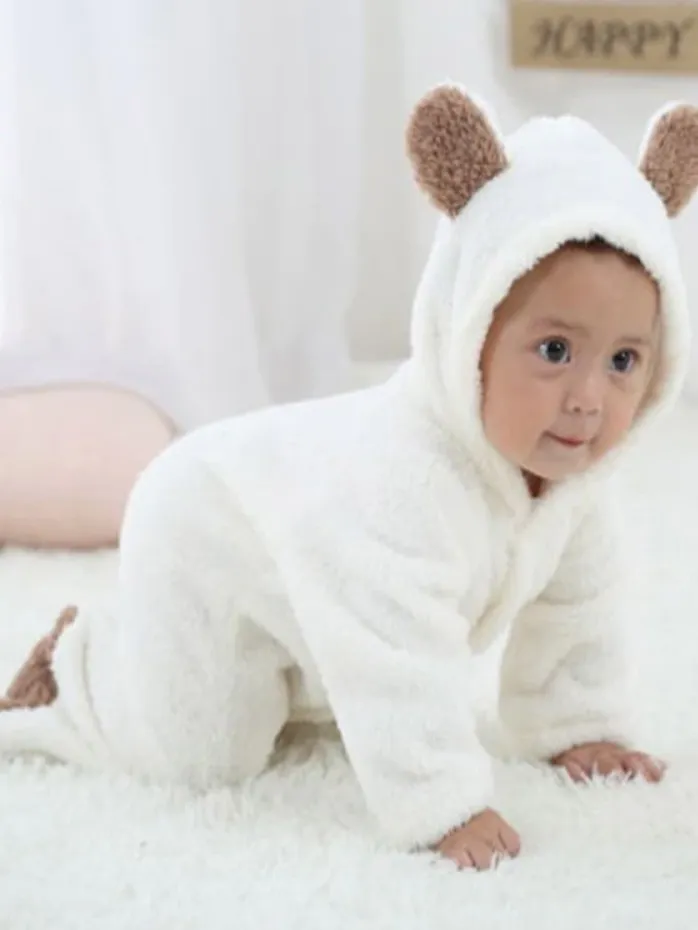 Baby Little Teddy Bear Fleece Onesie with Footies
