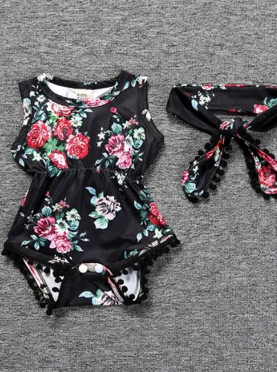 Baby Pom Pom and Flower Lovers Onesie with Headband Set