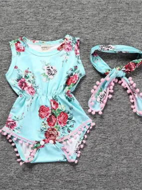 Baby Pom Pom and Flower Lovers Onesie with Headband Set