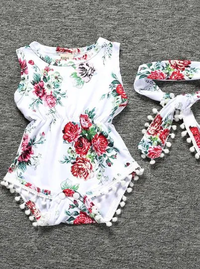 Baby Pom Pom and Flower Lovers Onesie with Headband Set