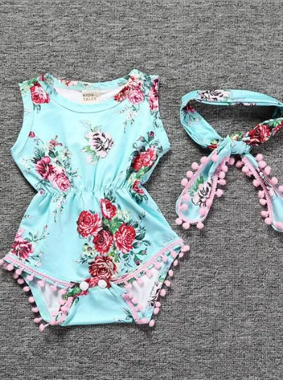 Baby Pom Pom and Flower Lovers Onesie with Headband Set