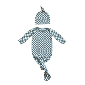 Baby Sprouts, Knotted Sleeper Set-Checkered in Storm