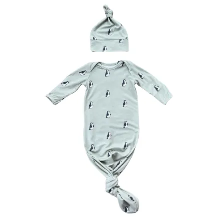 Baby Sprouts, Knotted Sleeper Set-Penguin