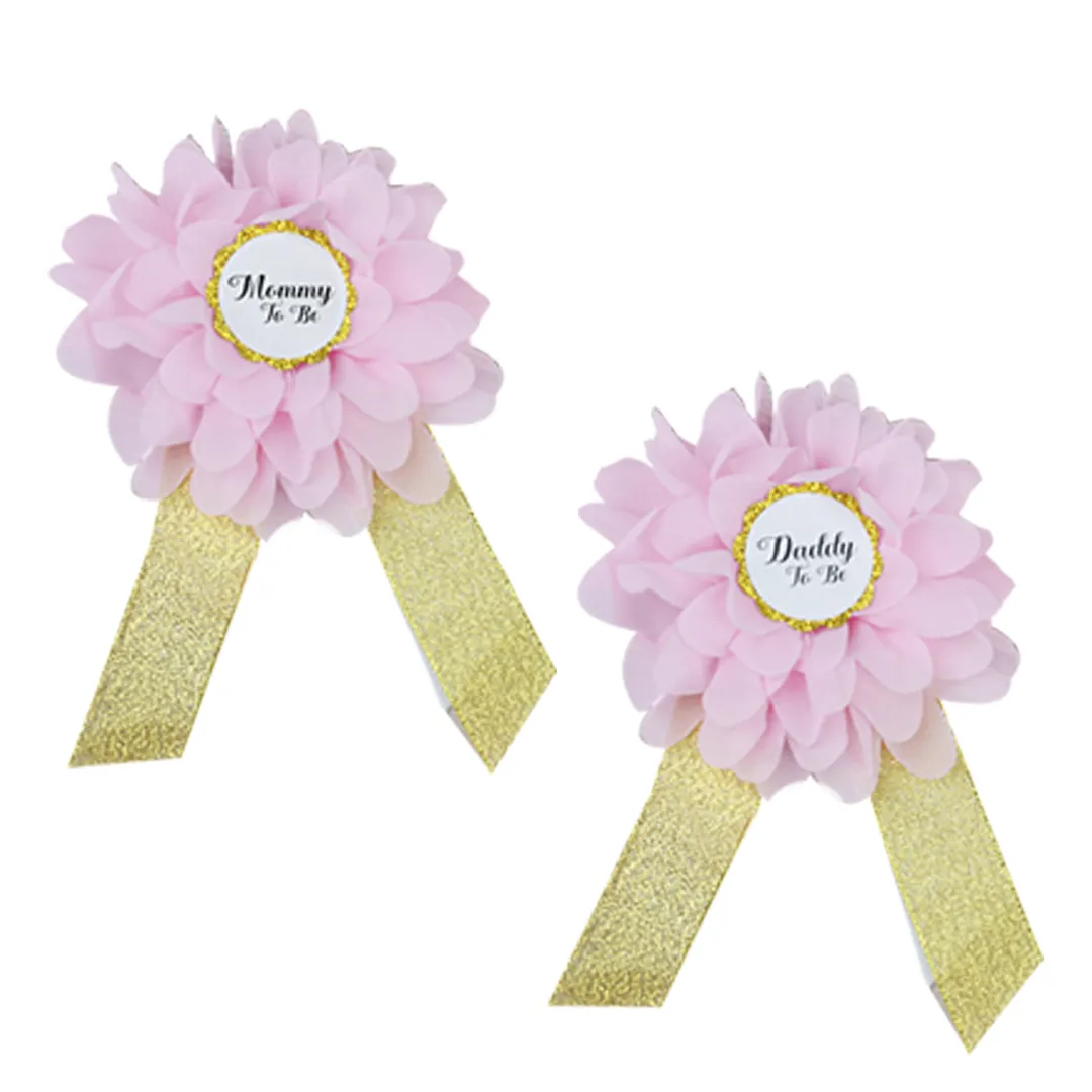 Babymoon Set of 3 Pregnant Mothers Maternity Belt with Mom & Dad Badges - Pink