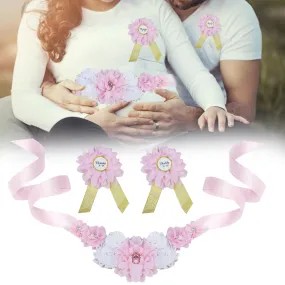 Babymoon Set of 3 Pregnant Mothers Maternity Belt with Mom & Dad Badges - Pink