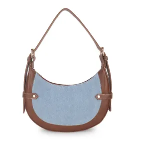 Blue Tan Baguette Hand Bag