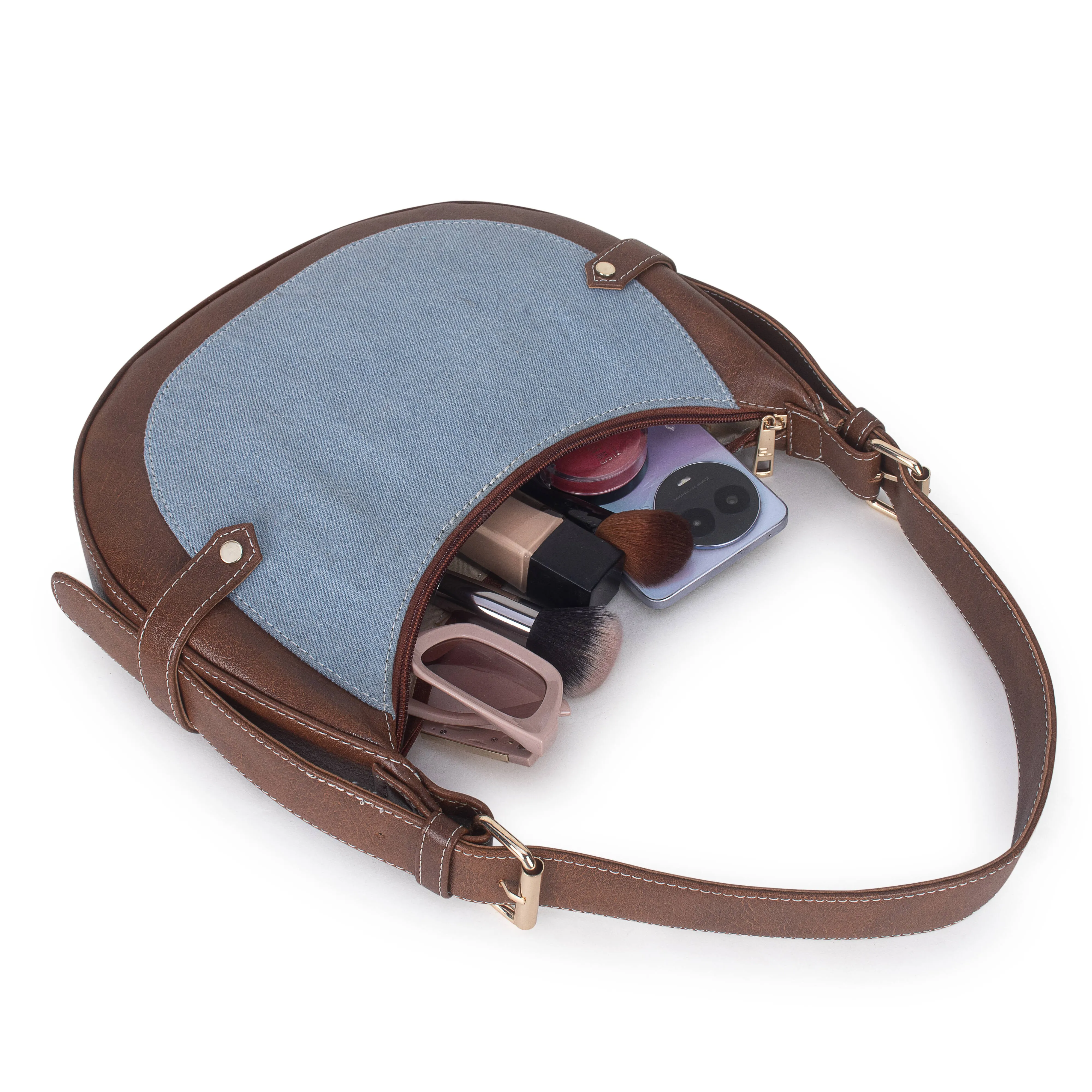 Blue Tan Baguette Hand Bag