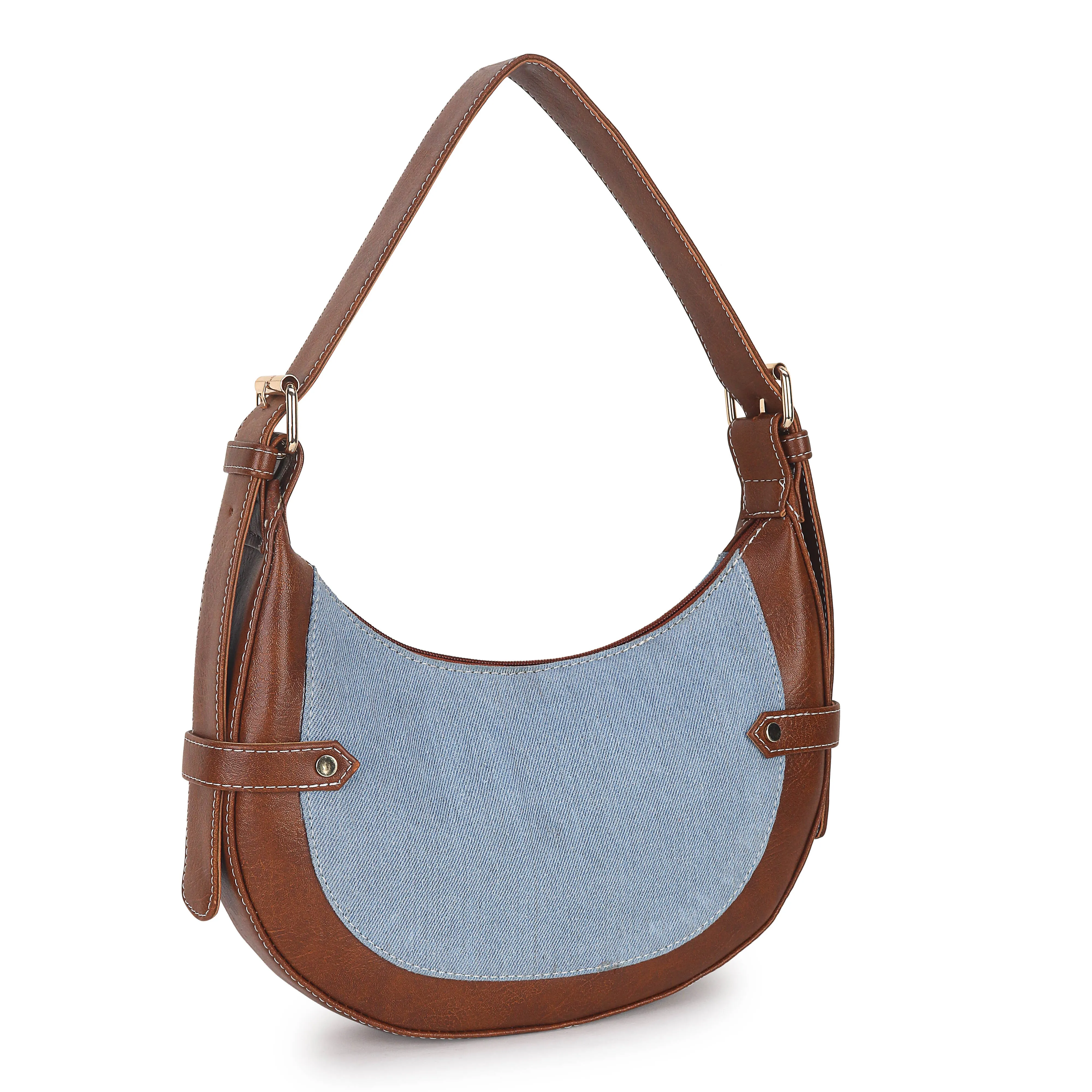 Blue Tan Baguette Hand Bag