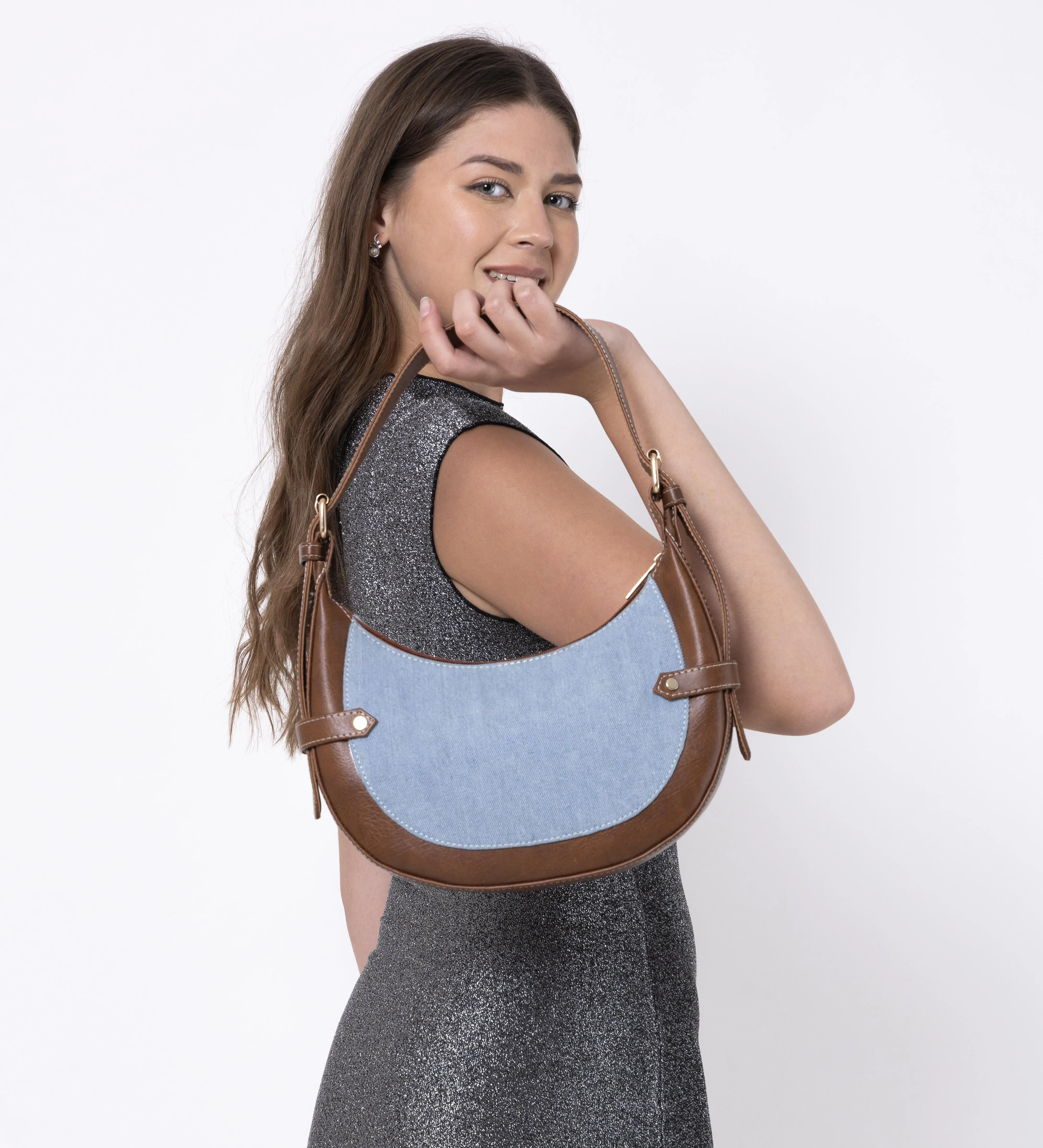 Blue Tan Baguette Hand Bag