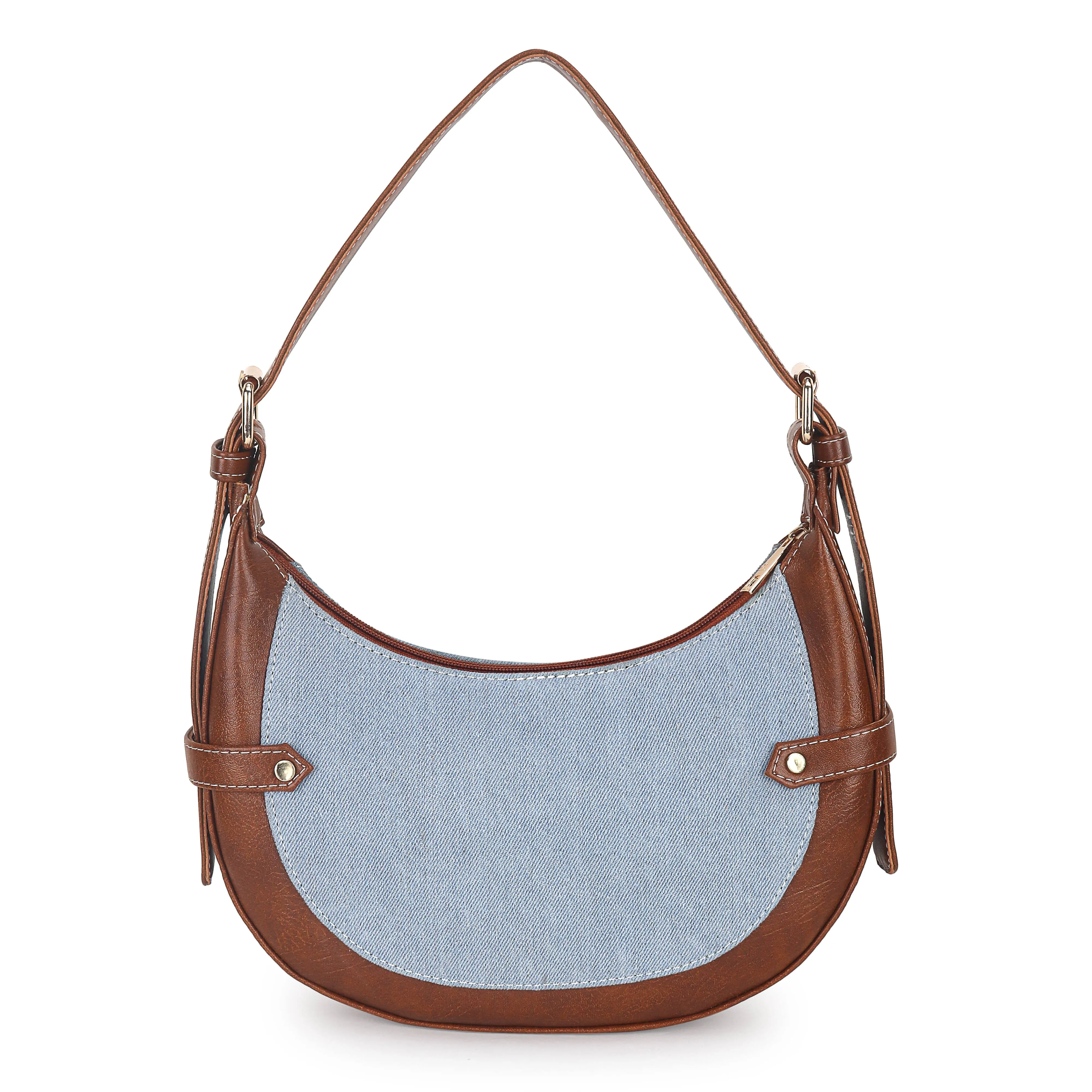 Blue Tan Baguette Hand Bag