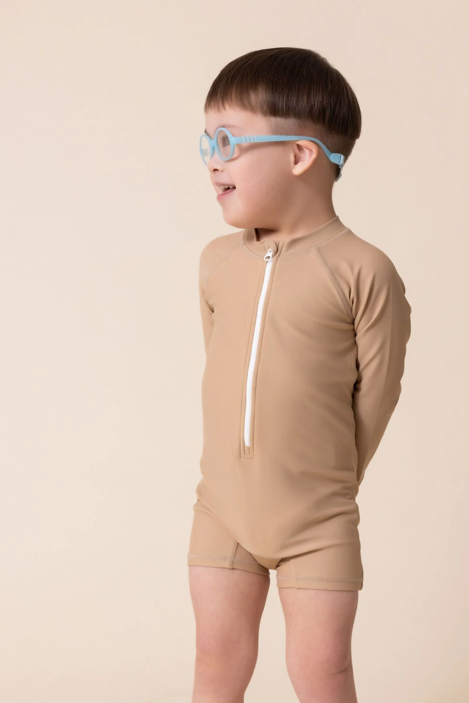 Boy's Zip Up Rashguard | Brown/white