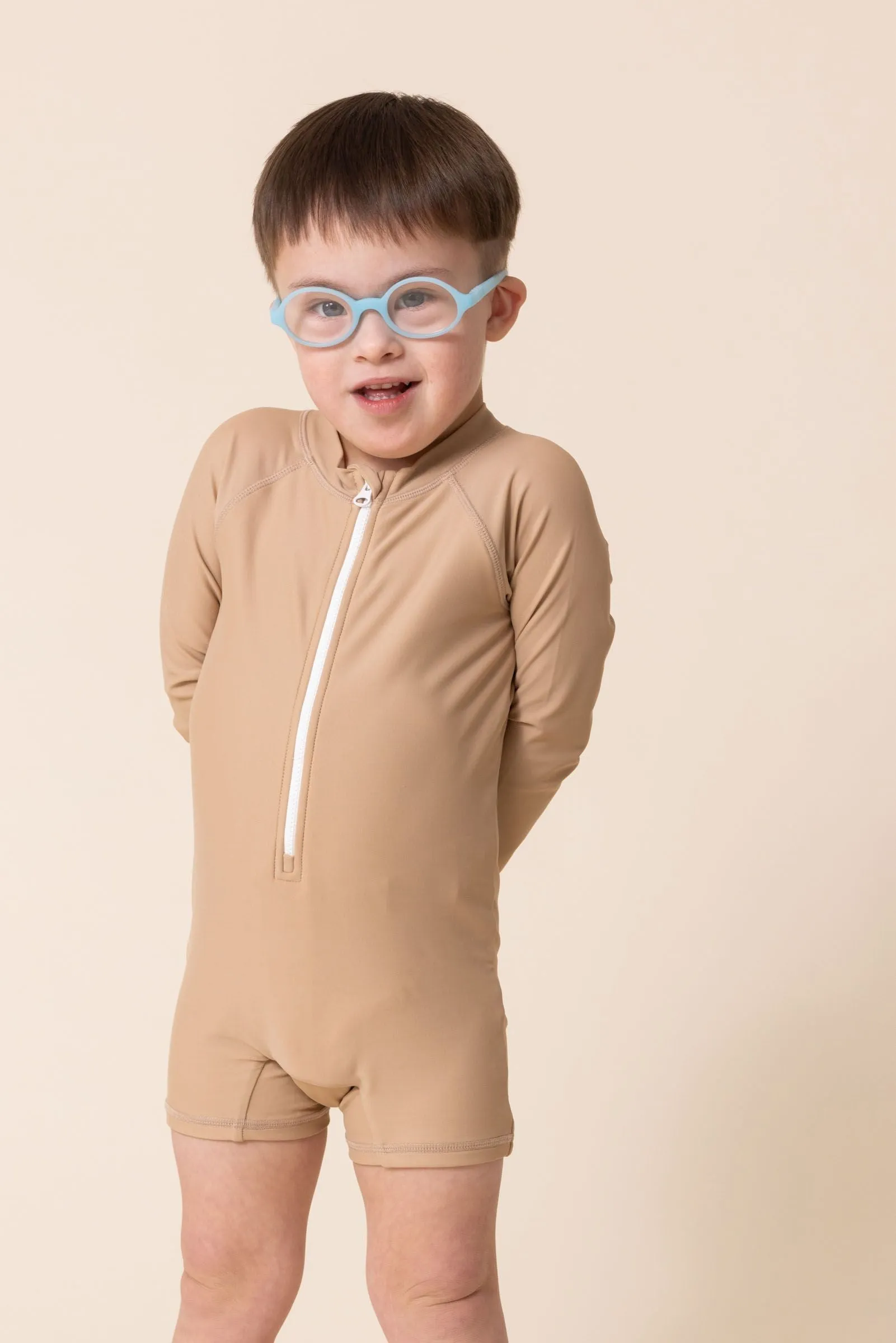Boy's Zip Up Rashguard | Brown/white