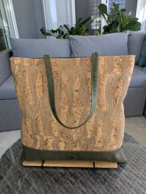 Bruna Cork Tote Bag Natural Grain and Green