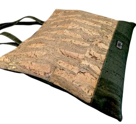 Bruna Cork Tote Bag Natural Grain and Green