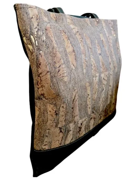Bruna Cork Tote Bag Natural Grain and Green
