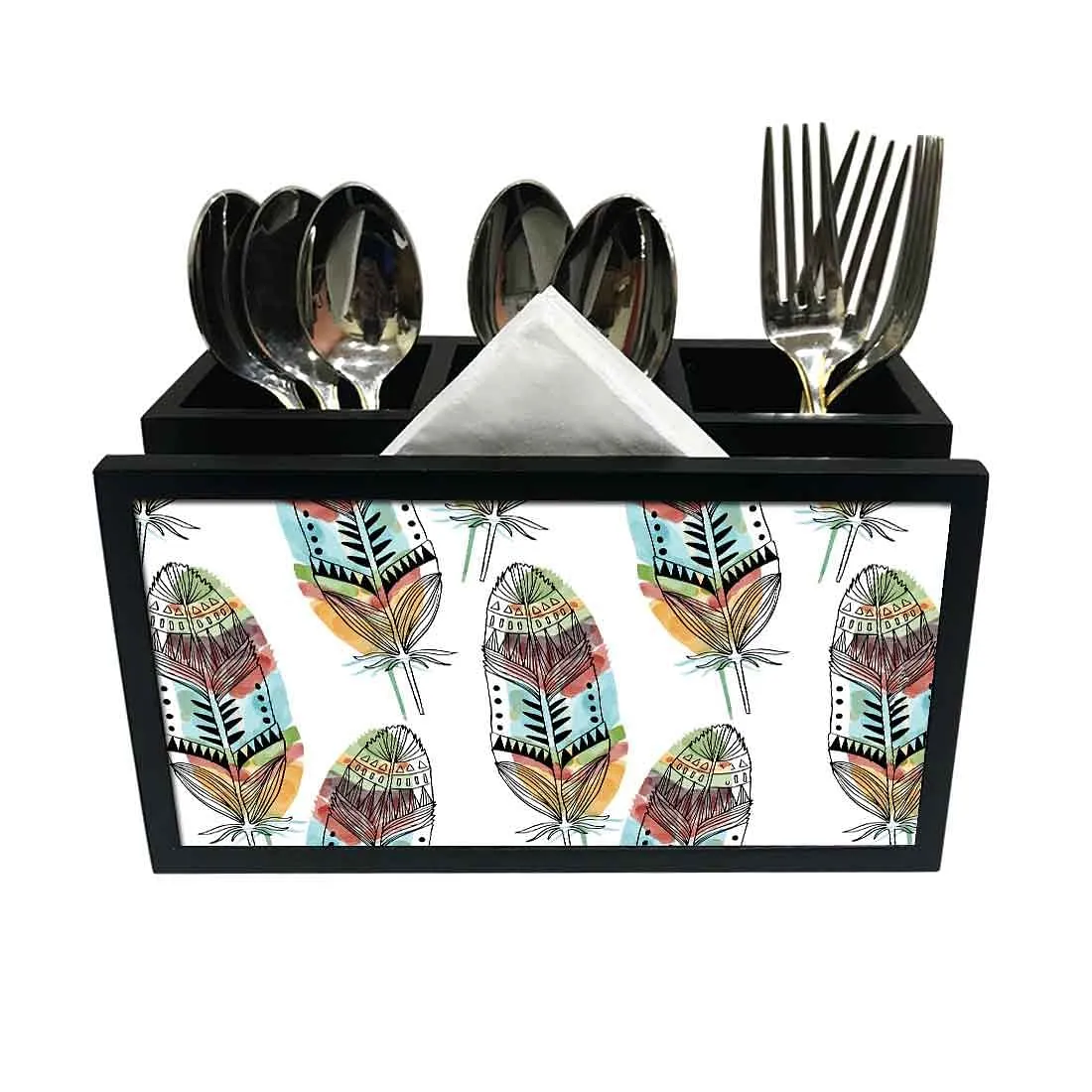 Cutlery Tissue Holder Napkin Stand -  White Feathers