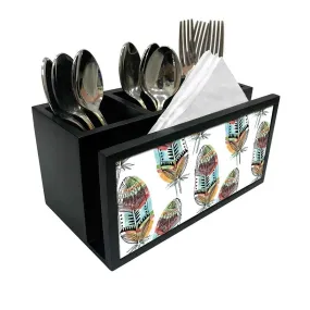 Cutlery Tissue Holder Napkin Stand -  White Feathers