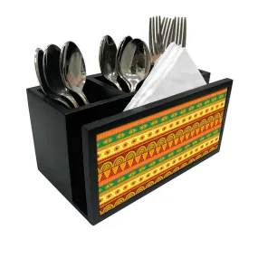 Cutlery Tissue Holder Napkin Stand -  Yellow Ethnic