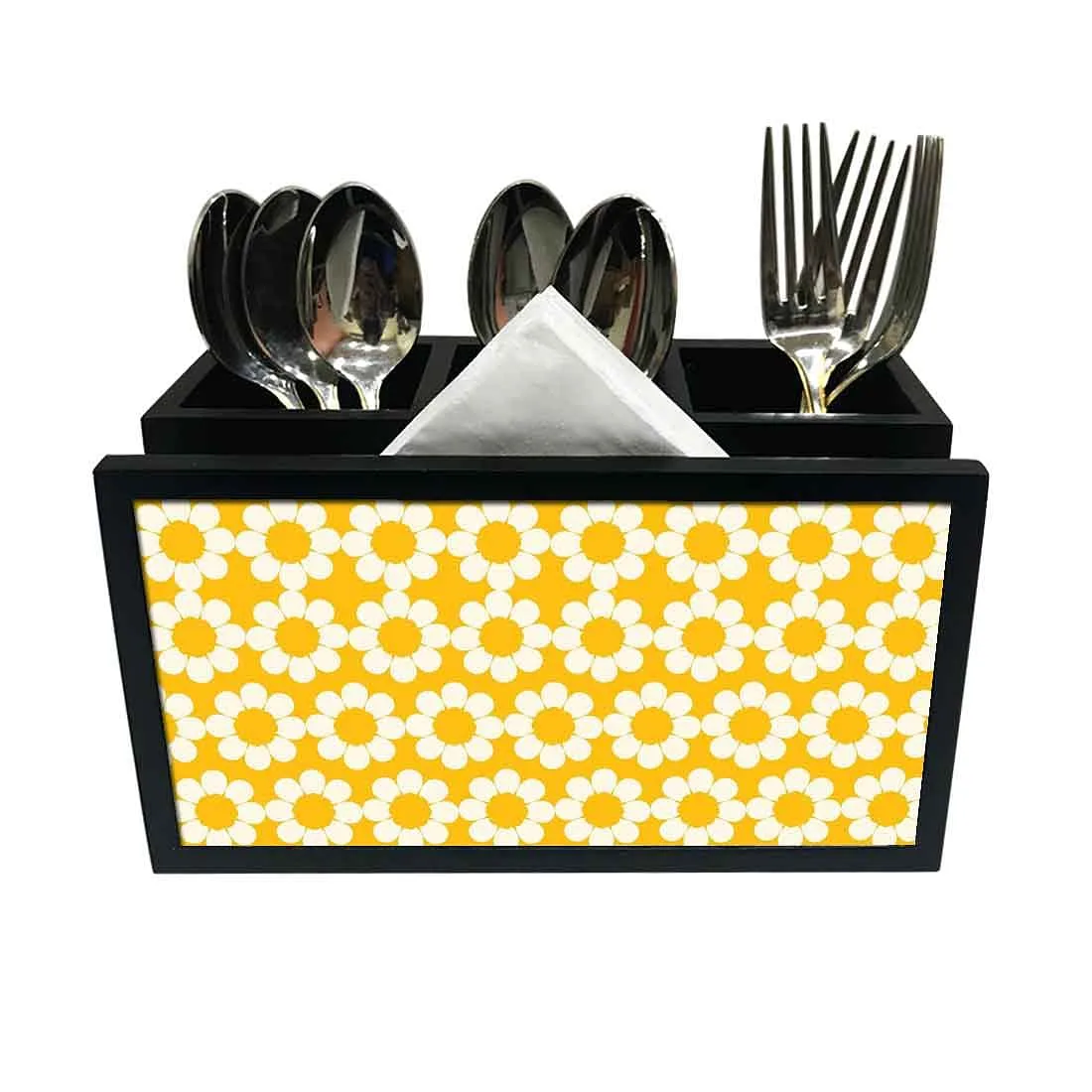 Cutlery Tissue Holder Napkin Stand -  Yellow Flower