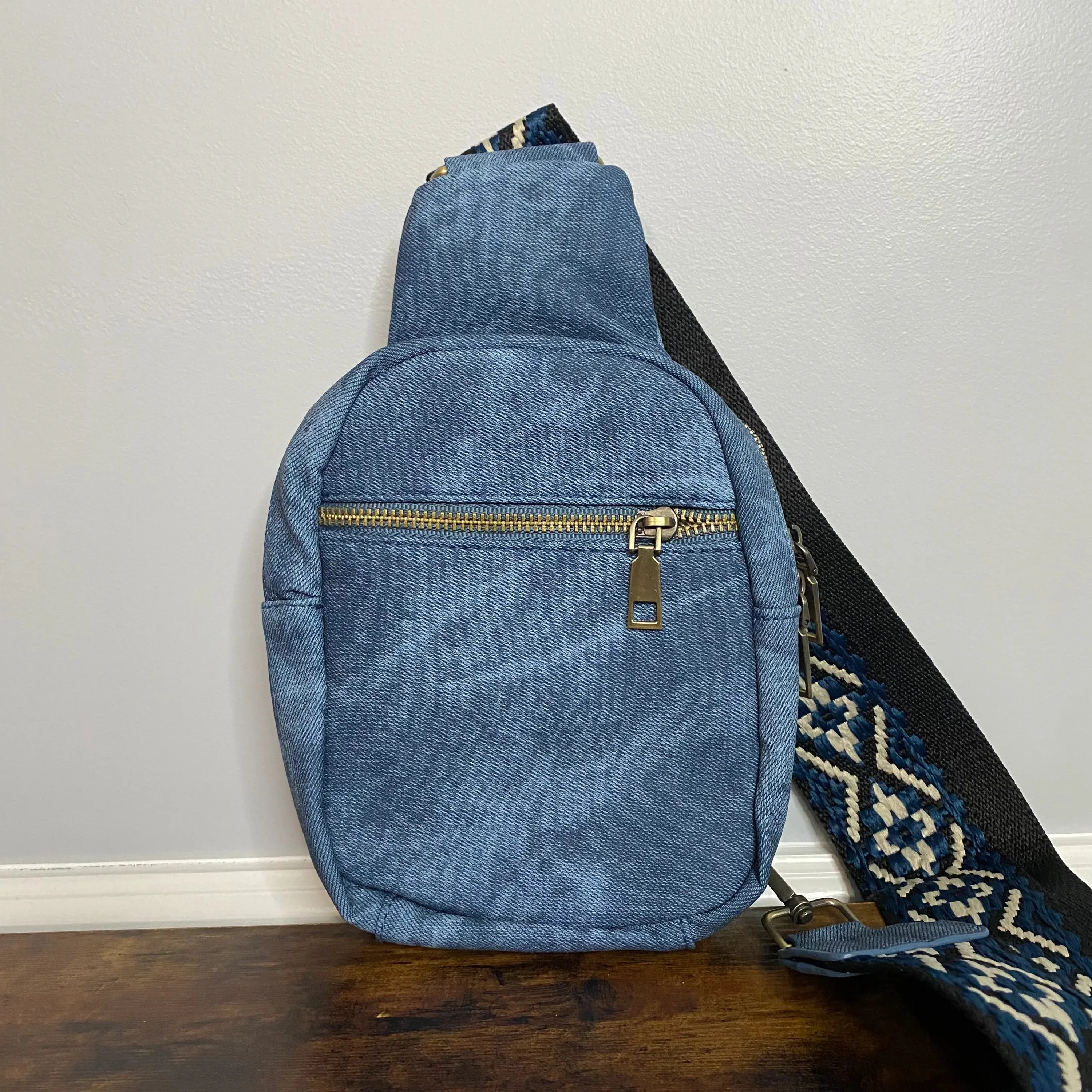 denim suede sling