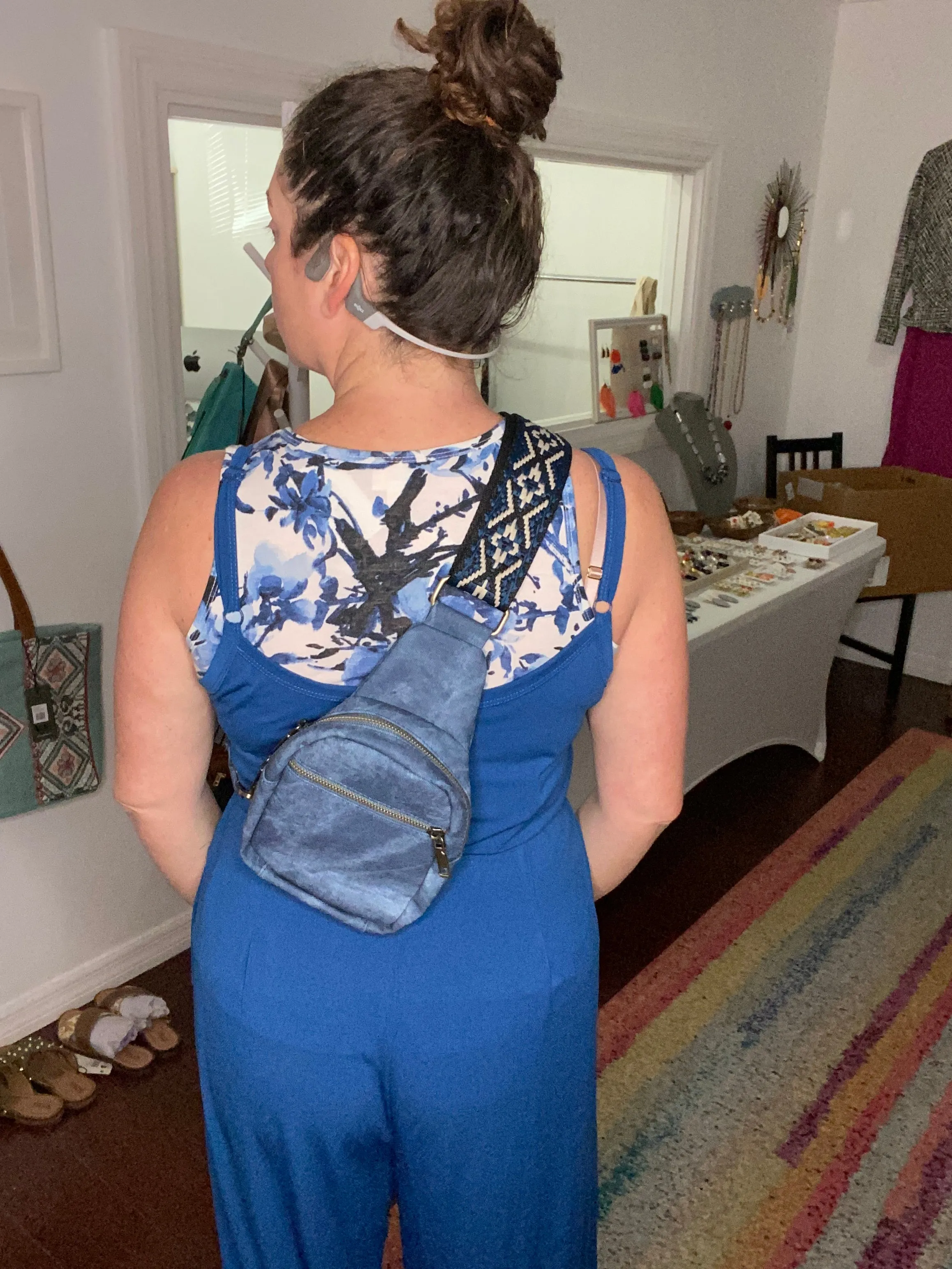 denim suede sling