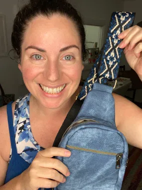 denim suede sling