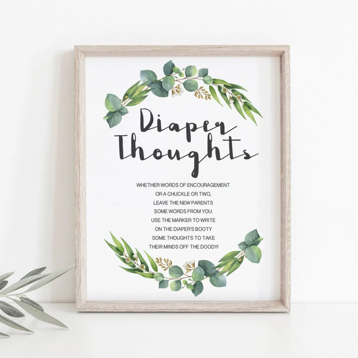 Diaper Thoughts Sign Template with Greenery Wreath