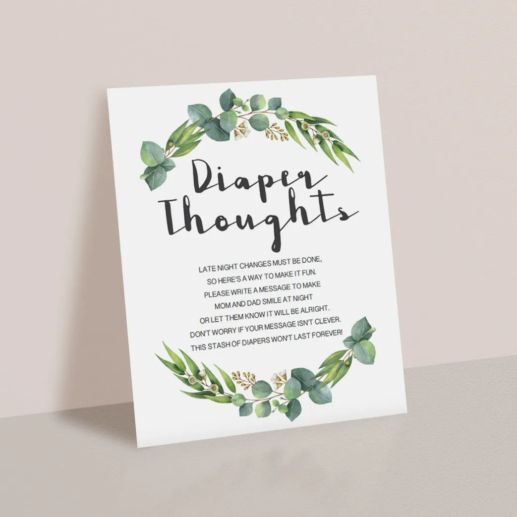 Diaper Thoughts Sign Template with Greenery Wreath