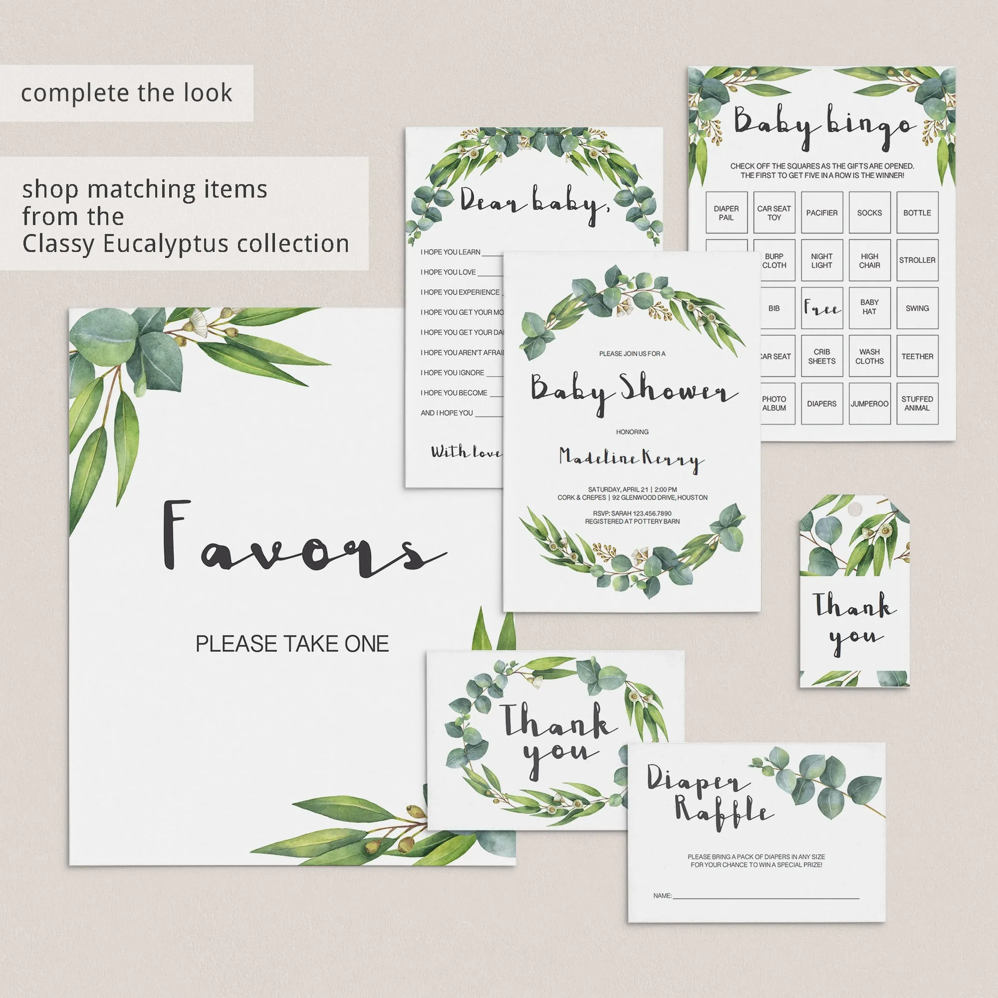 Diaper Thoughts Sign Template with Greenery Wreath