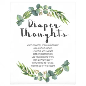 Diaper Thoughts Sign Template with Greenery Wreath