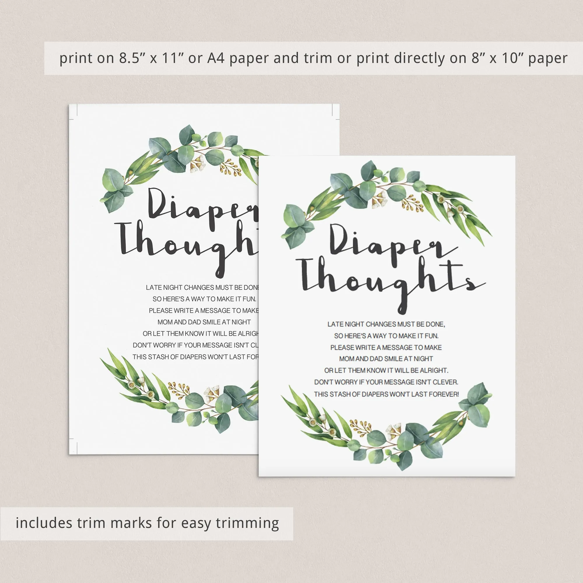 Diaper Thoughts Sign Template with Greenery Wreath