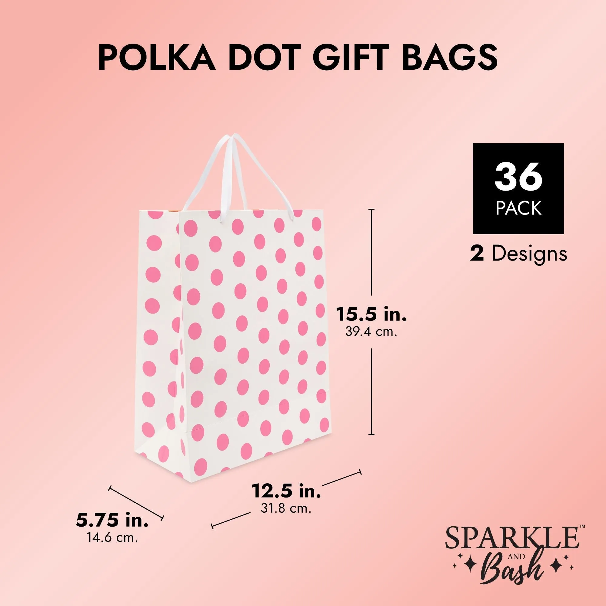 Extra Large Gift Bags for Birthday Party, Girl Baby Shower, Pink Polka Dots (6 Pack)