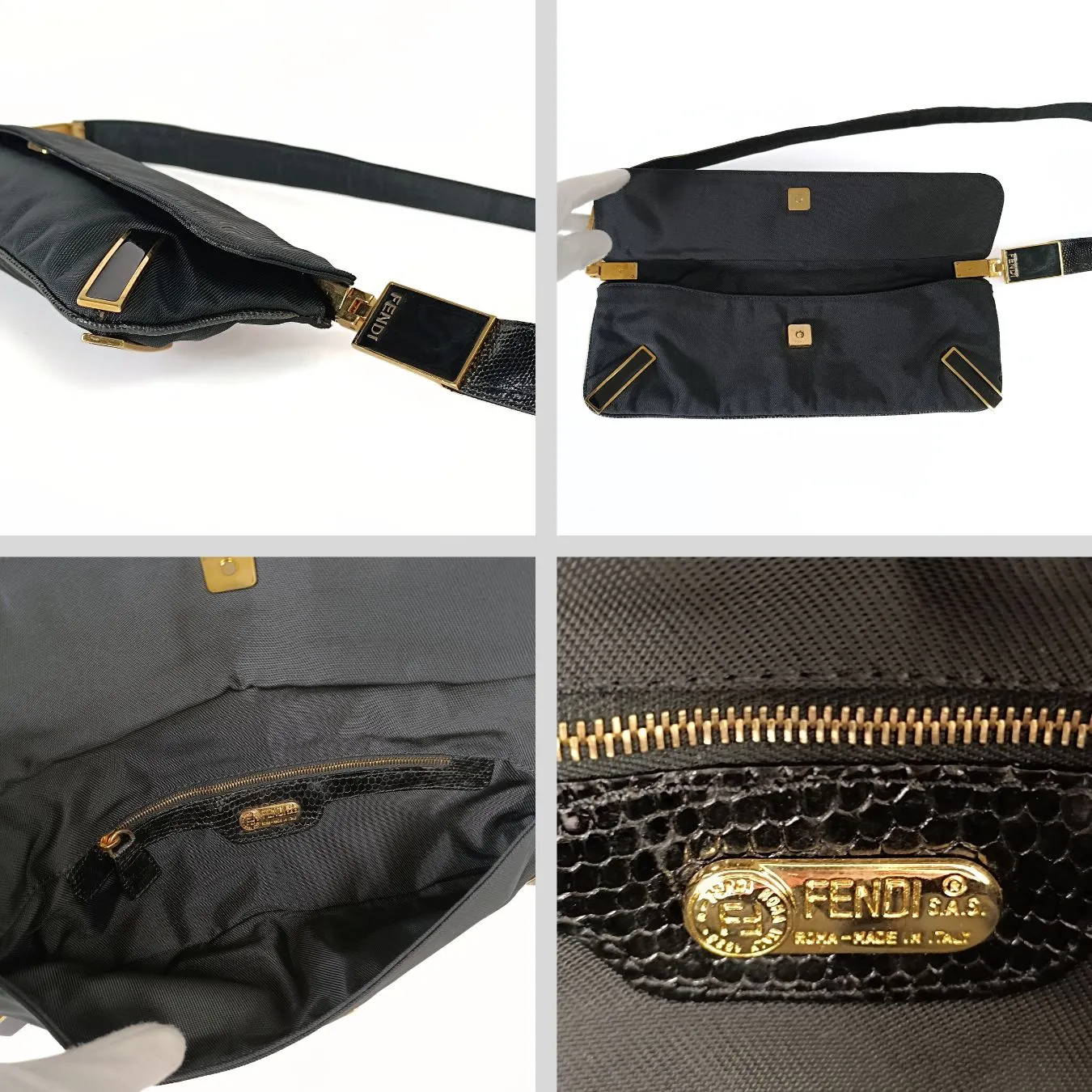 Fendi Fendi vintage baguette in nylon and snakeskin - '10s