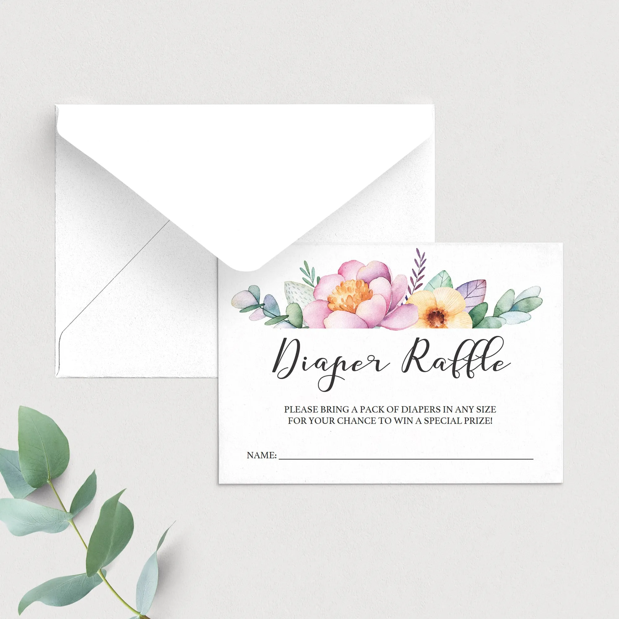 Flower Baby Shower Diaper Raffle Ticket Template