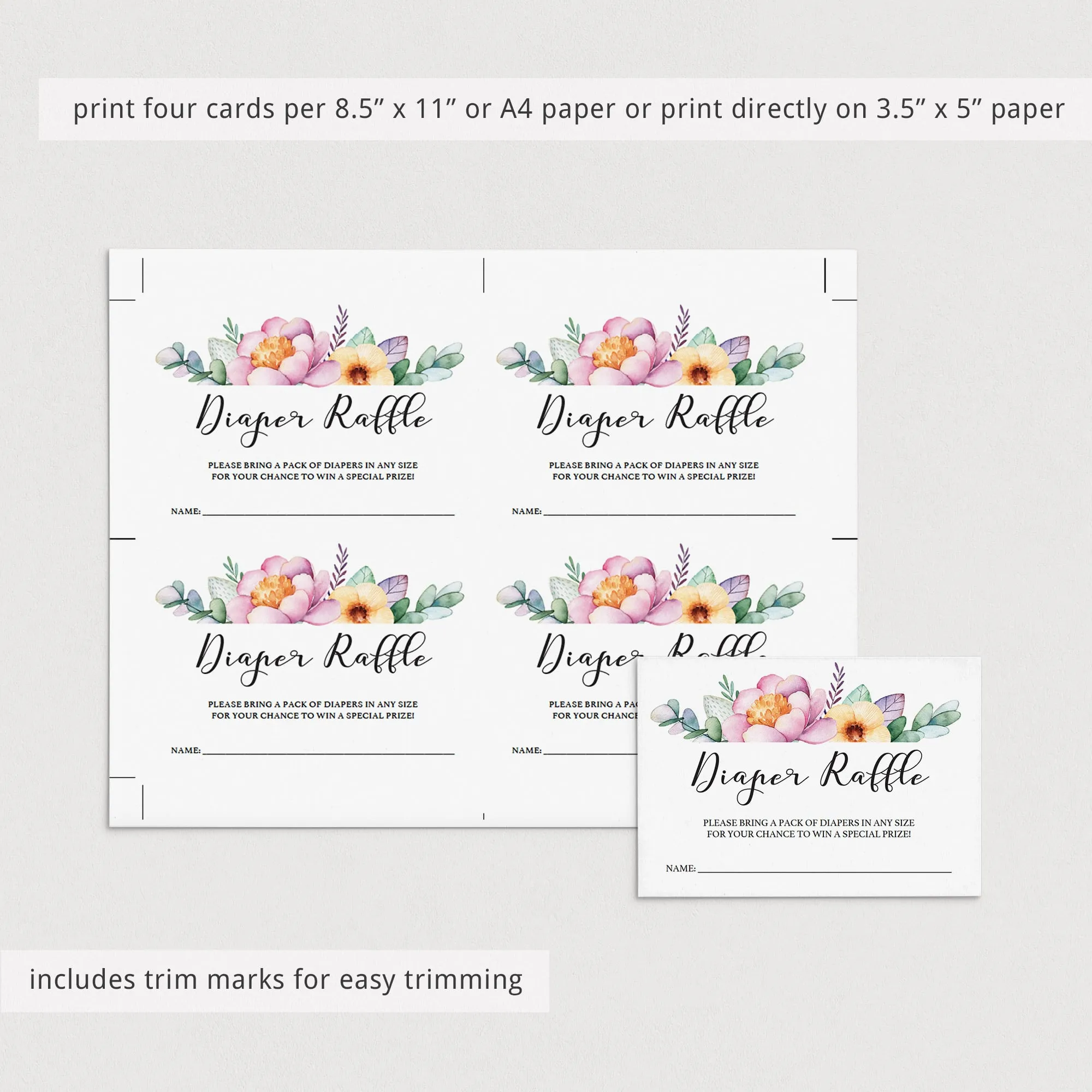 Flower Baby Shower Diaper Raffle Ticket Template