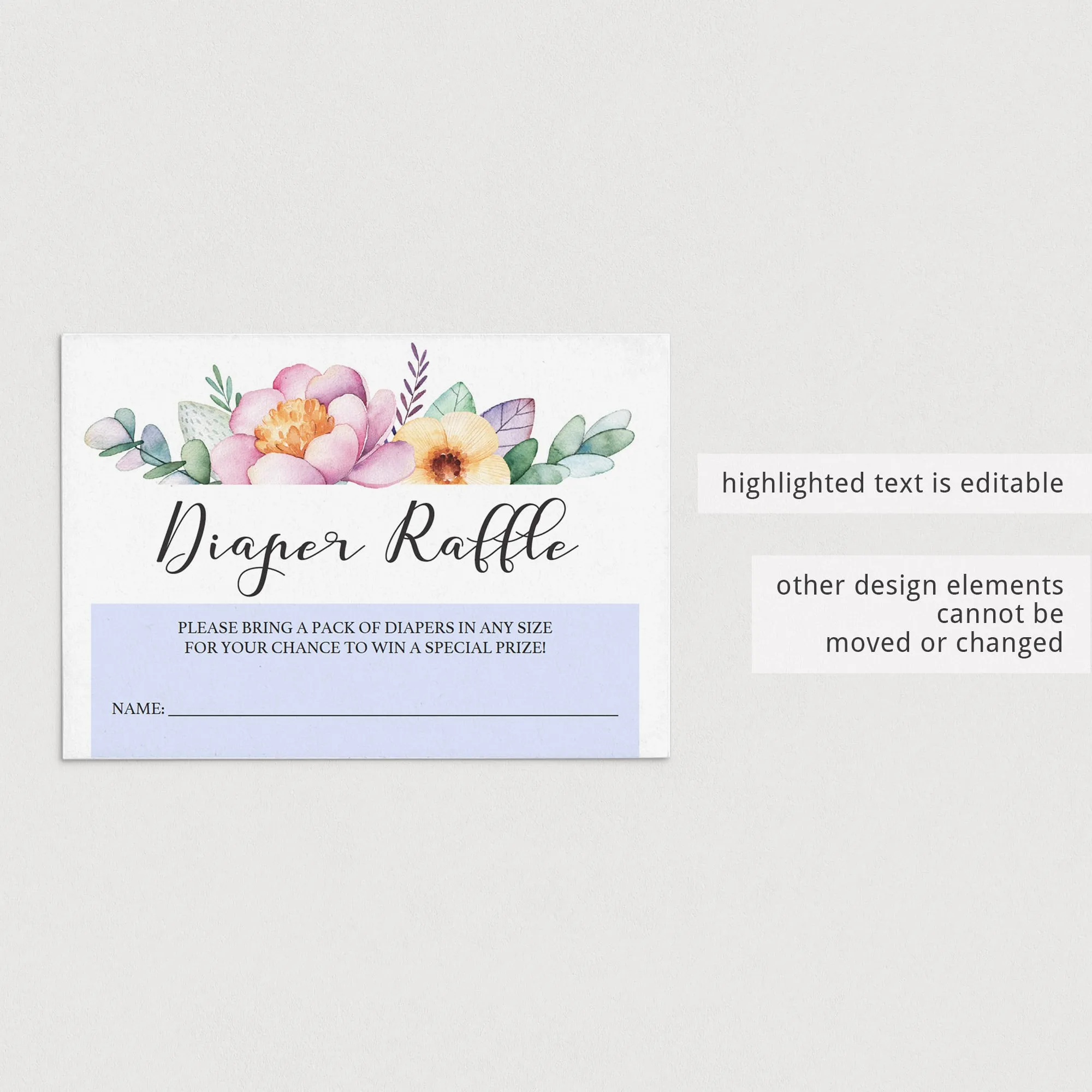 Flower Baby Shower Diaper Raffle Ticket Template