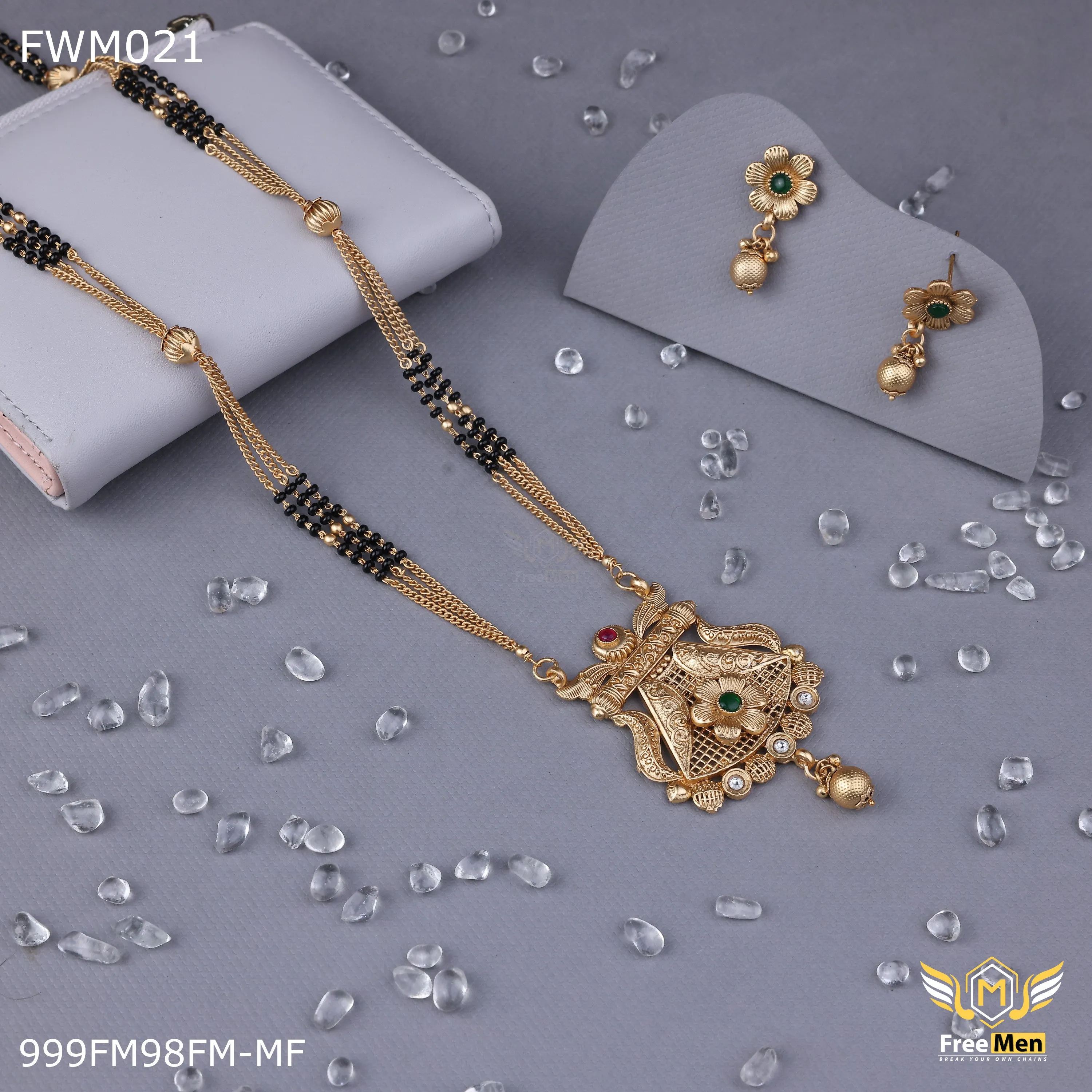 Freemen Antique Flower design mangalsutra With Earring for women - FWM021