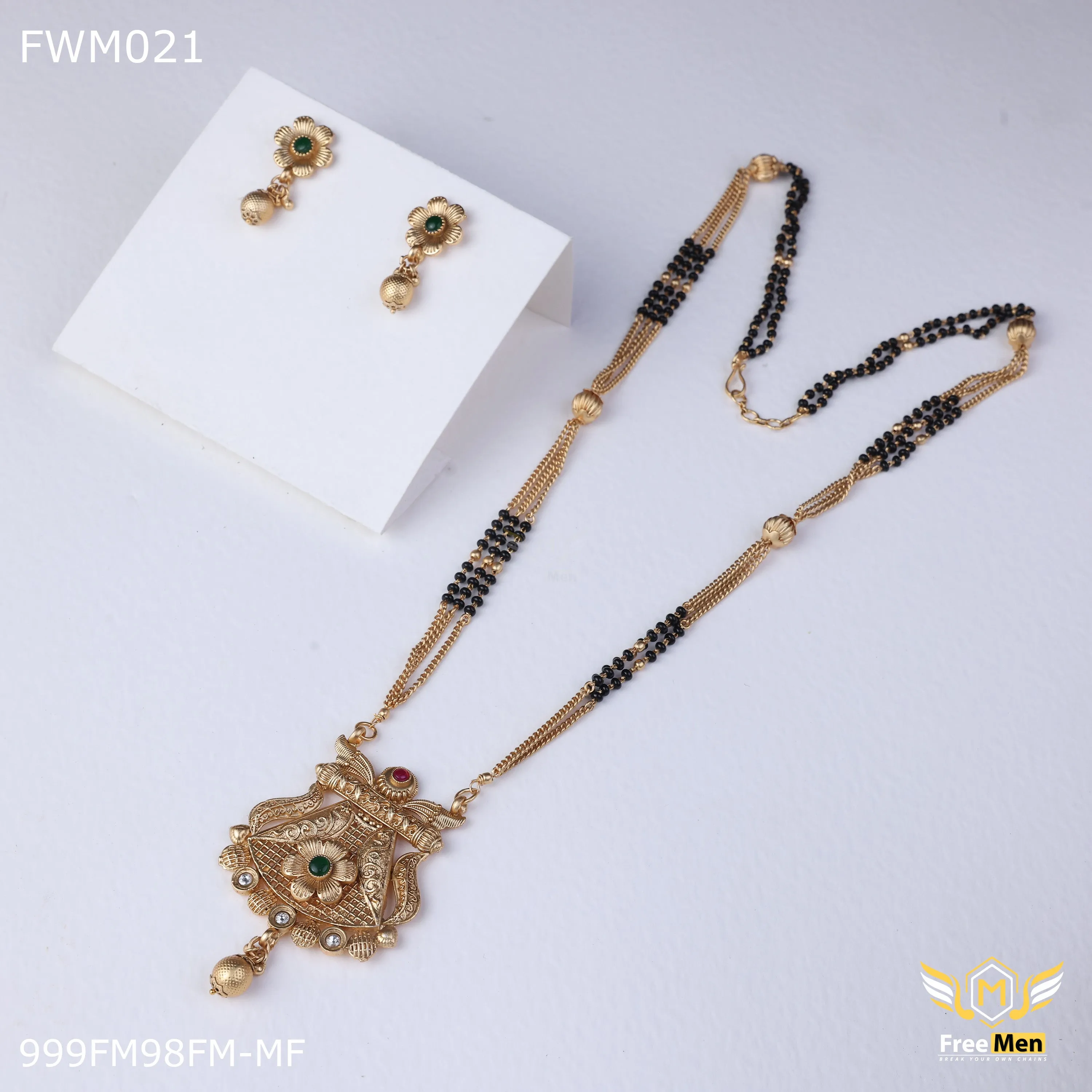 Freemen Antique Flower design mangalsutra With Earring for women - FWM021