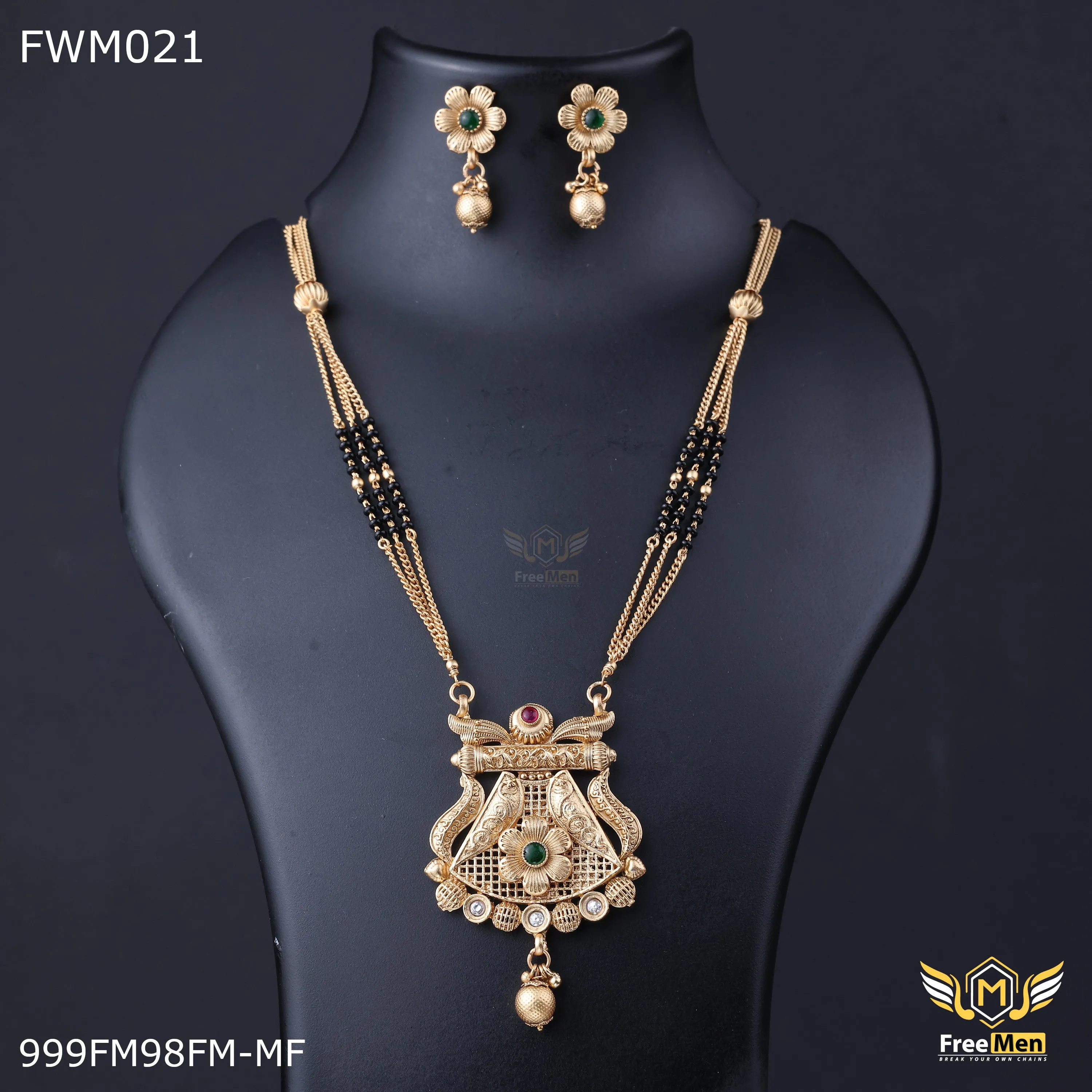 Freemen Antique Flower design mangalsutra With Earring for women - FWM021
