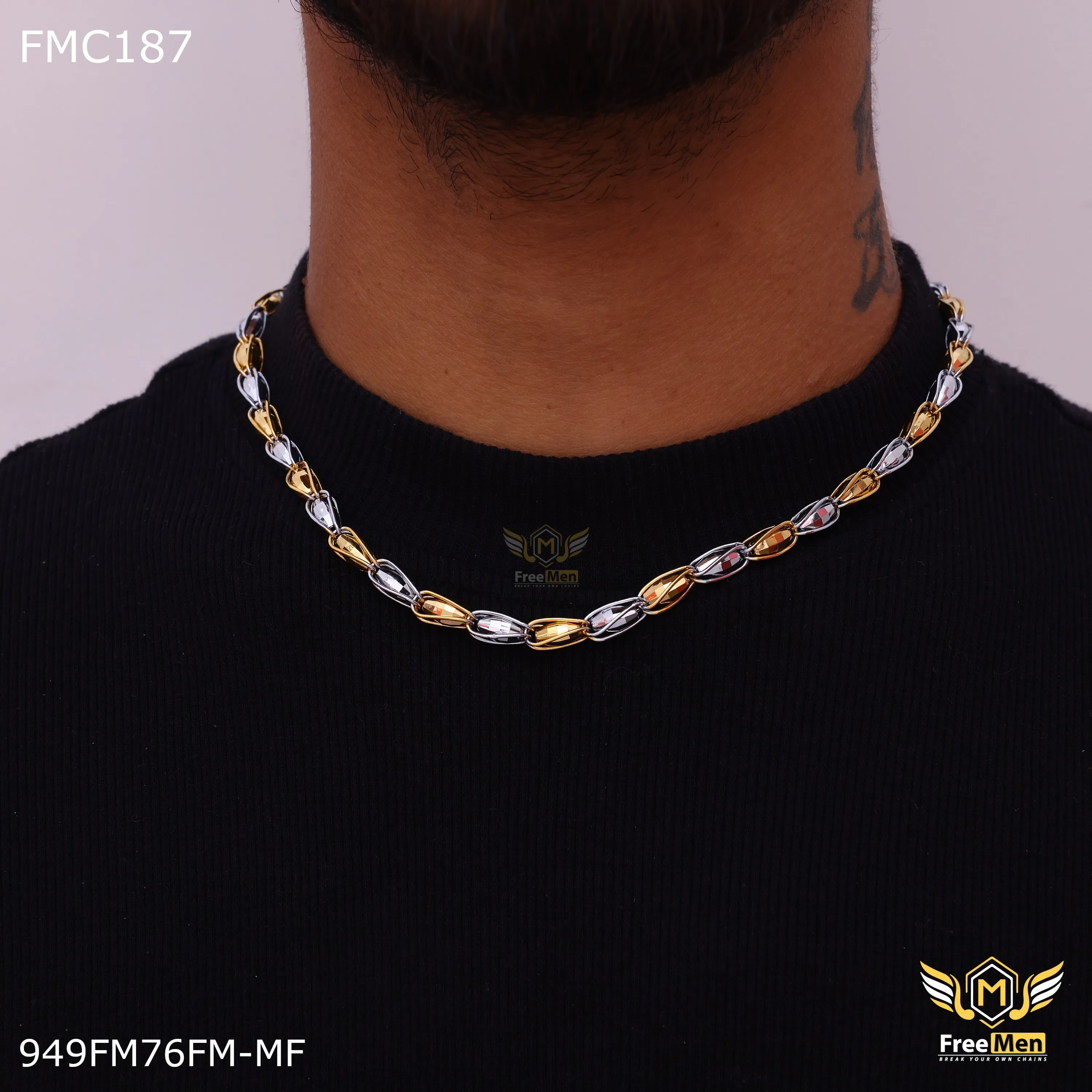 Freemen Drop Design Double Tone Chain for Men - FMC187