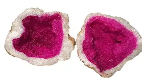 Fuschia Pink Split Geode - Dyed-Quartz Crystals - 2 Matching Puzzle Pieces - 2-4" Wide - Gift Packaged!