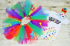 Girl music birthday outfit, music cake smash,music tutu, 1st birthday outfit, 1st 2nd 3rd birthday, rainbow tutu, rainbow dots diaper cover