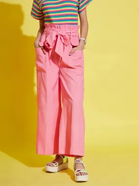 Girls Pink Paper Bag Multi Pocket Pants - Lyush Kids