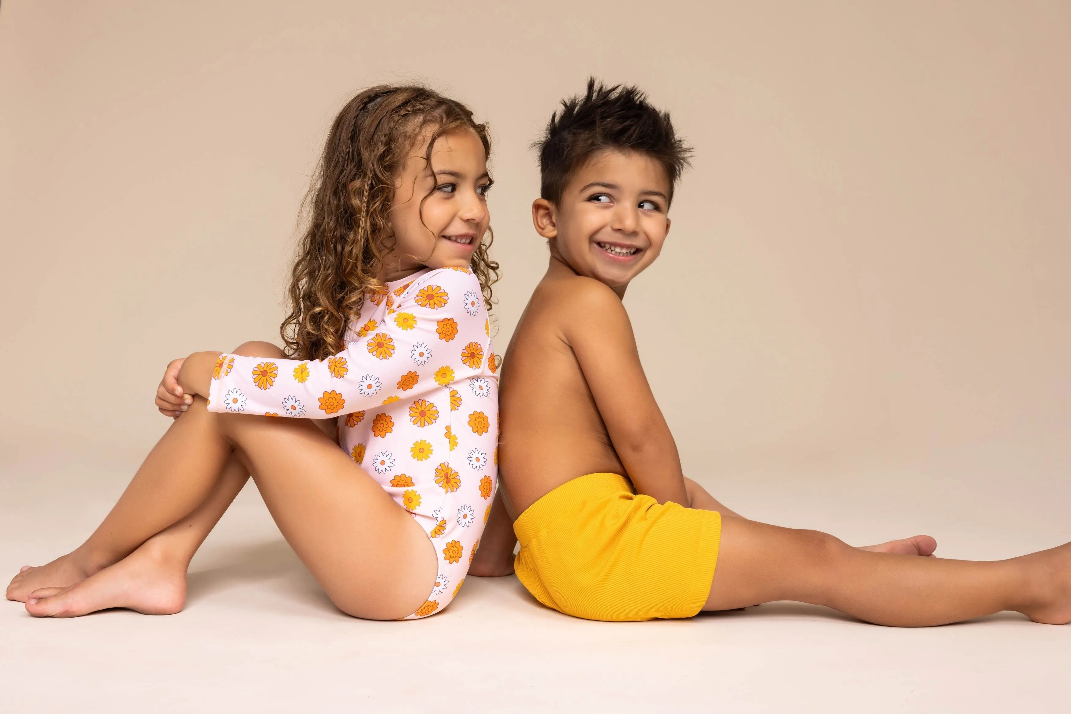 Girl's Zip Up Rashguard | Yellow/orange Floral