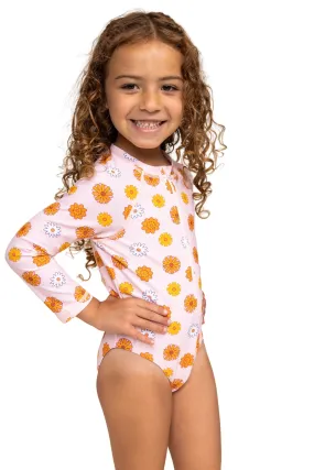 Girl's Zip Up Rashguard | Yellow/orange Floral